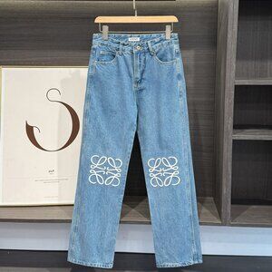 New Loewe Men's Women's Blue Anagram Baggy Jeans